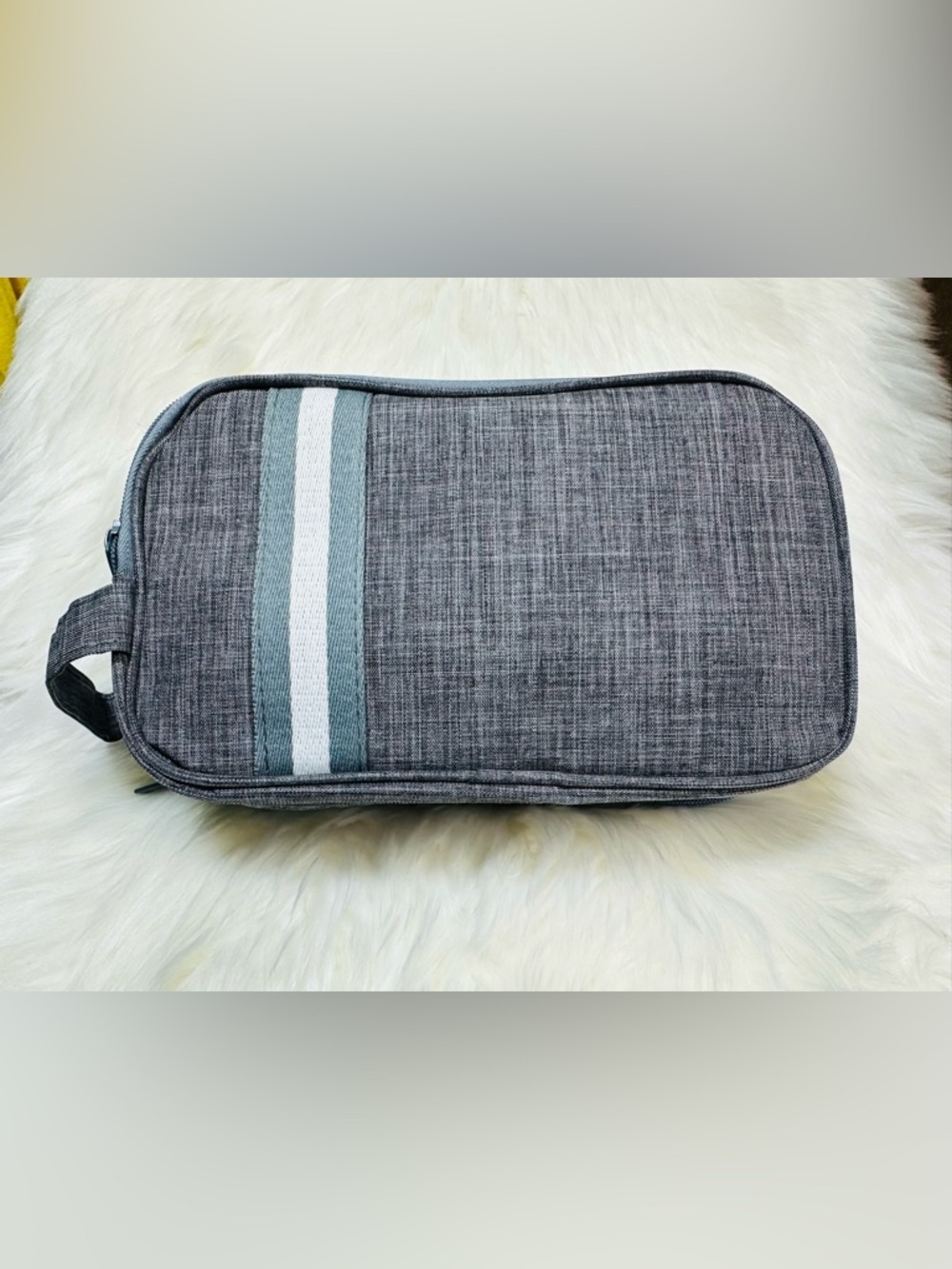 Gray Men’s Toiletry Bag with Blue-Gray Stripe